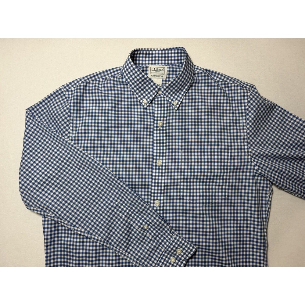 L.L. Bean Shirt Men’s Cotton Blue Gingham Button Down Long Sleeve Oxford Size M